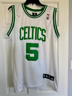 adidas White and Green Boston Celtics #5 Jersey